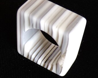 Sobral Rare Pop Art Quadradao Gris Programado Stripe Artiste Made Bague Taille 7