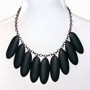 Sobral Retired Matte Black Resin Beads Metal Chain Artist Made Necklace