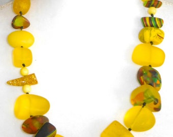 Sobral Aventuras Indiana Chunky Yellow Statement Artist Made Bead Necklace