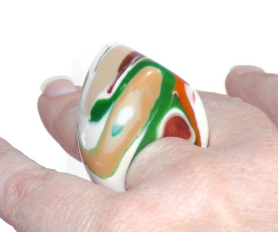 Sobral Gorky Gotejado Cerrado Marbled Earthy Hues Artist Made Statement Ring Size 6.75 View 2