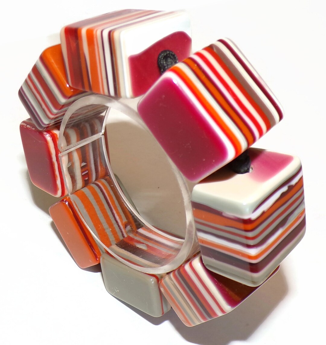 Bracelet Art-Déco En Laque Rouge Et Galalithe - Occasion Très Bon état - Bijou Vintage