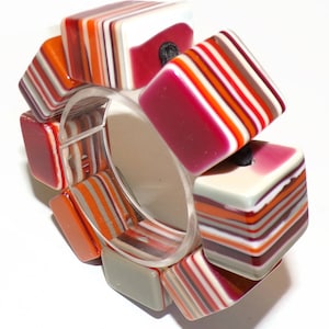 Sobral Pop Art Galalithe Orange Programado Large Cubes Artist Made Bracelet