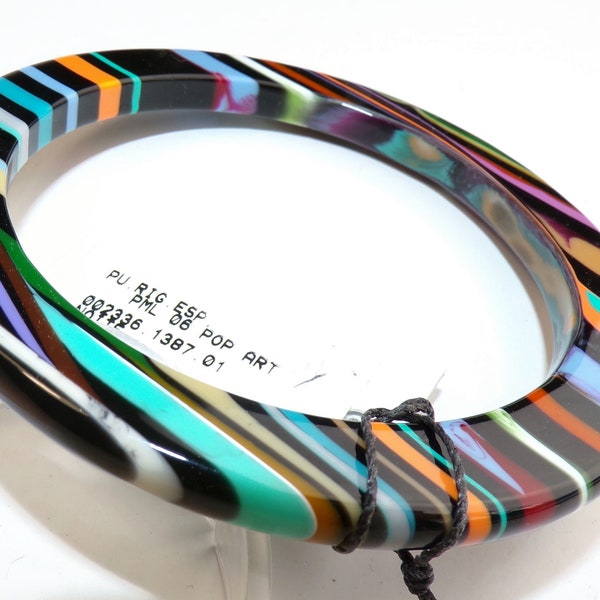 Sobral Pop Art Night Vibrant & Black Stripes PML06 Artist Made Skinny Bangle Bracelet
