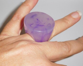 Sobral Classicos Redondo Clear & Lilac Swirl Statement Ring Artist Made Size 7