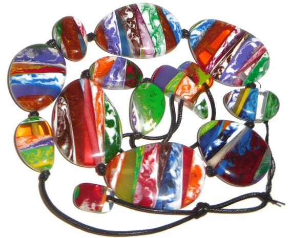 Sobral Onda Lisi Swirled Multicolored Large Beads… - image 5
