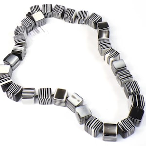 Sobral Black & White Pop Art Popinho Striped Cubes Artist Made Bead Necklace