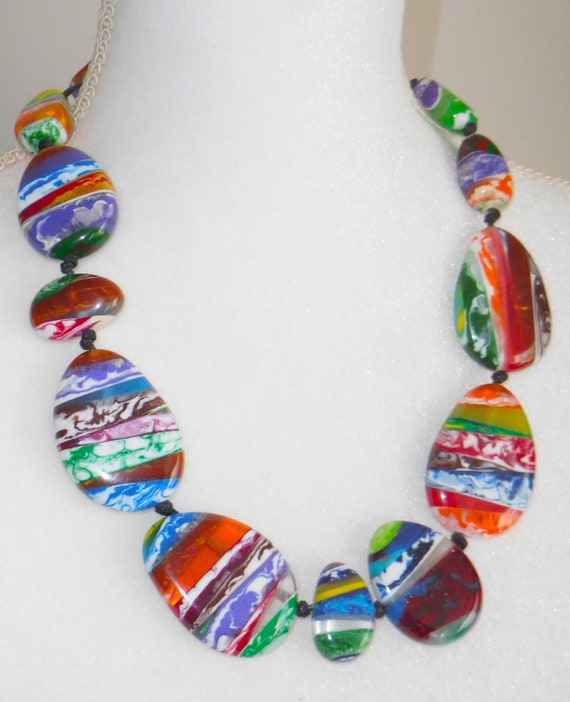 Sobral Onda Lisi Swirled Multicolored Large Beads… - image 3