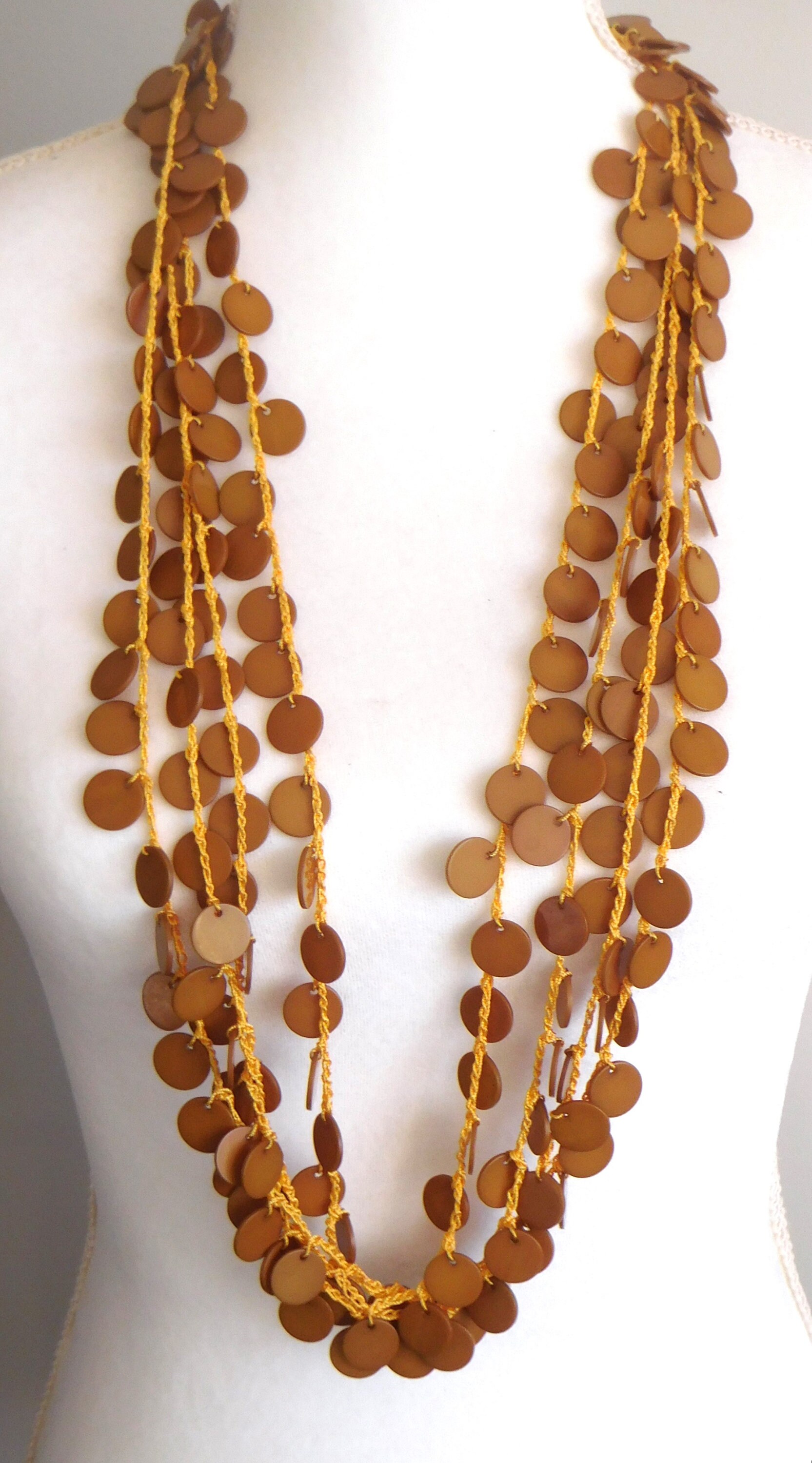 Sobral Fichas 4 Voltas Small Disk Beads Crochet Strand Artist Made Necklace