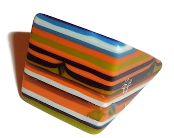 Sobral Pop Art Carre Grande Programado Orange Blue Stripe Runway Ring Artist Made Size 7.25