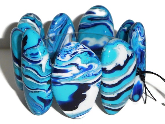 Sobral Onda Reversible Large Marbled Blue Beads A… - image 9