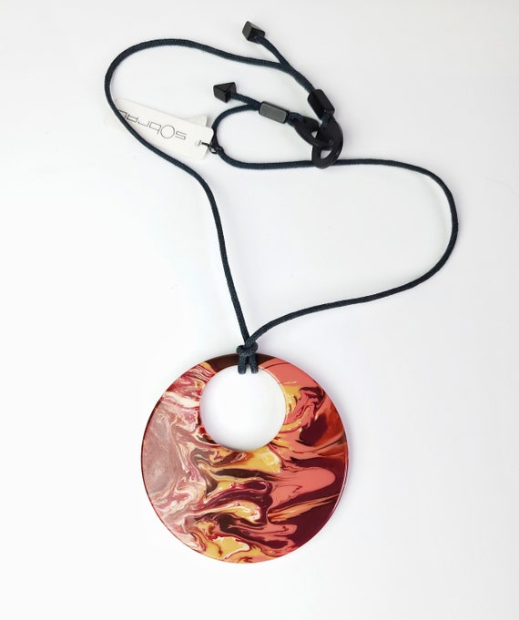 Sobral Pollock Red Gorky Marbled Large Artist Made Pendant Necklace