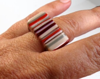 Sobral Rare Pop Art Quadradao Orange Programado Stripe Bague Taille 8,25