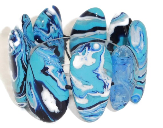 Sobral Onda Reversible Large Marbled Blue Beads A… - image 7