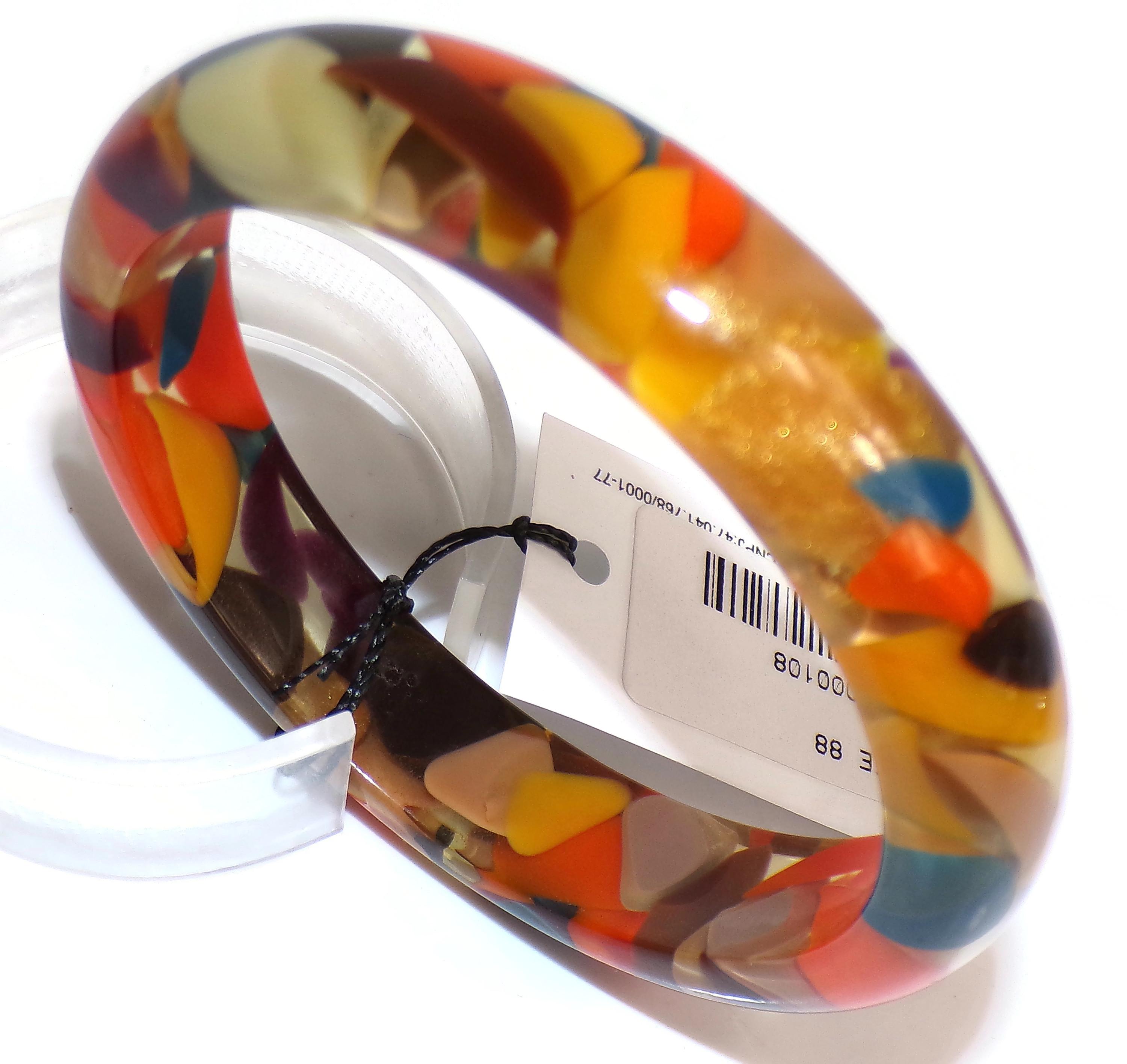 Sobral Abstract PB14 Multicolor Mosaic Inclusion Artist Made Bangle Bracelet