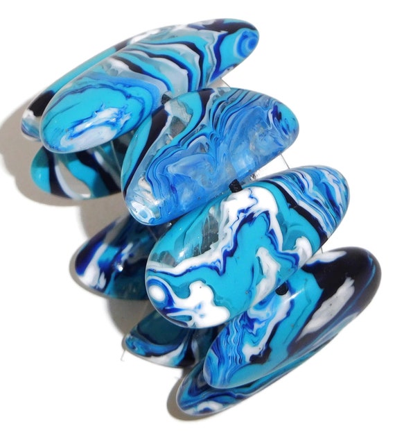 Sobral Onda Reversible Large Marbled Blue Beads A… - image 5