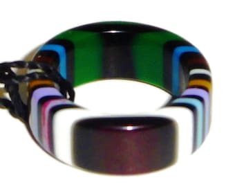 Sobral Magazine Rika Night Vibrant Rainbow Stripe Unisex Artist Made Ring Size 6.75