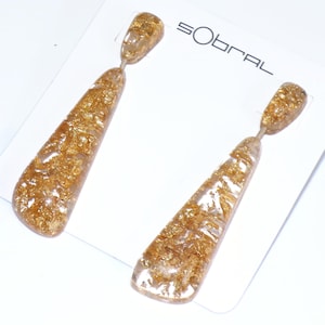 Sobral Metalique Gleine Gold Inclusion Dangling 2 7/8&quot; Artist Made Post Earrings