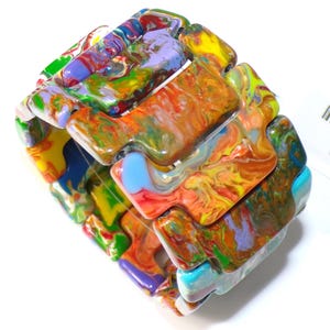 Sobral Geometria Mondrian Pollock Multicolor Beads Artist Made Stretch Bracelet