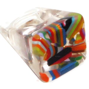 10 Perles Carrées En Verre Avec Inclusions Multicolores - 6x10mm, Perles Plates Pour Création Bijoux