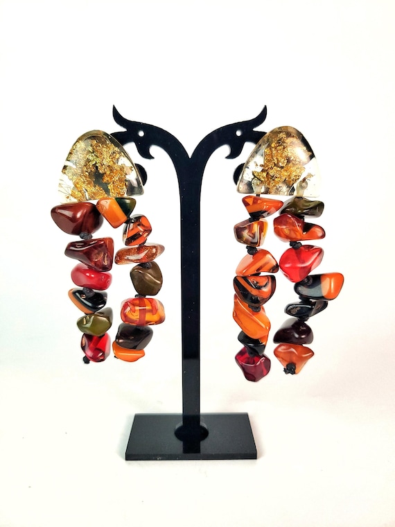 Sobral Retired Orient Express Maya Mixed Beads Dangle Artist Made Clip Earrings