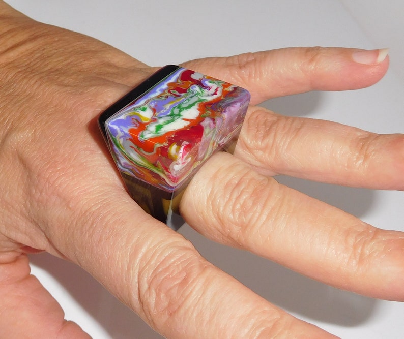 Sobral Pop Art Carre Patchwork Alto Runway Style Ring Size 8 Brazil Import