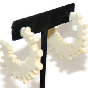 Sobral Atelie Matte Off White Gear Shaped Edge Hoop Artist Made Post Earrings