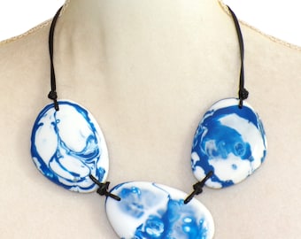 Sobral Caeli Ebony Reversible Blue & White Large Beads Artist Made Necklace