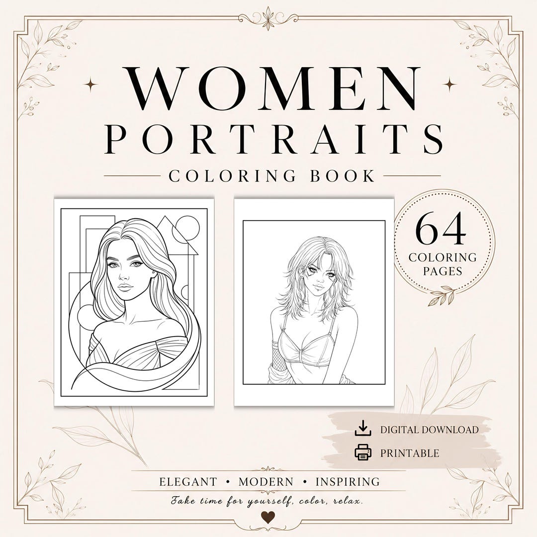 Line Colouring Portrait 64 Women's Portraits Coloring Pages | Line Art Printable Pdf and Jpg - Etsy