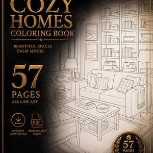 Adult coloring book Interior Design Coloring Pages: 57 Relaxing Home Designs (PDF)