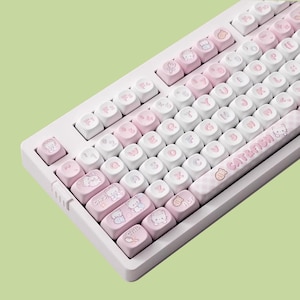Cute Pink Cat Fish Keycaps Set – 139 Pcs PBT Keycaps | MOA Profile Keycaps for Cherry MX Mechanical Keyboard