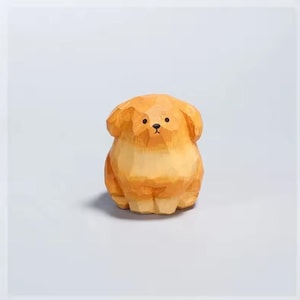 Hand-Carved Wooden Dog Figurine – Cute Animal Desk Decor – Miniature Puppy Sculpture – Handmade Gift