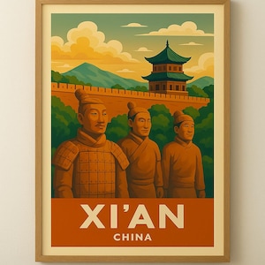 Xi’an China Travel Poster – Terracotta Army Wall Art Print