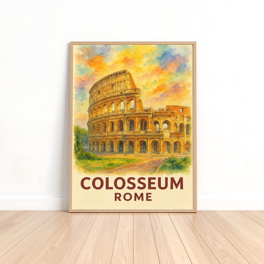 Colosseum Poster Rome | Ancient Landmark Watercolor Print | Italy ...