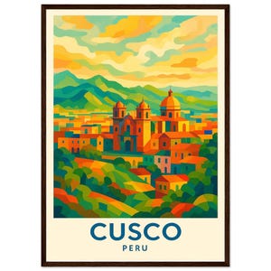 Póster de viaje de Cusco / Arte mural retro de Perú / Impresión de ciudad andina enmarcada o sin marco
