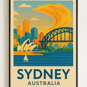 Sydney Australia Travel Poster – Vintage Harbour Wall Art | Retro City Print