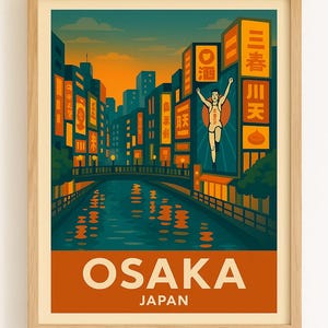 Osaka Japan Travel Poster – Dotonbori Neon Wall Art | Vintage Cityscape Print