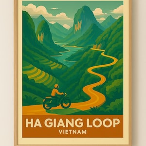 Ha Giang Loop Vietnam Travel Poster | Scenic Motorbike Route Wall Art
