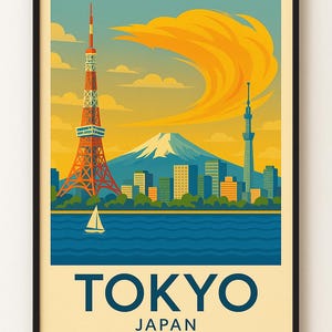 Tokyo Japan Travel Poster – Retro Skyline Wall Art | Modern City Print