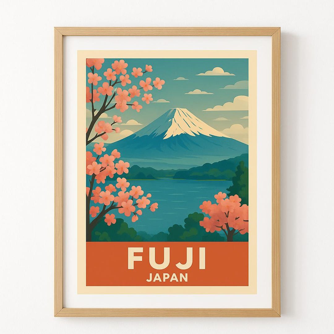 Vintage Mount Fuji Travel Poster: Cherry Blossom Japan Wall Art - Etsy