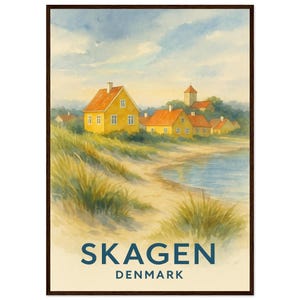 Skagen Travel Poster | Retro Denmark Wall Art | Framed or Unframed Coastal Village Print