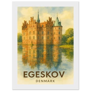 Egeskov | Retro Denmark Wall Art | Framed or Unframed Coastal Village Print