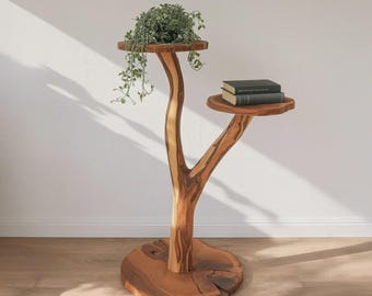 Artisan Skulptur Baumzweig Beistelltisch | Handgefertigter Sockel aus Massivholz