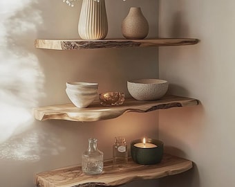 Organic Live Edge schwebende Regale aus Massivholz