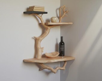 Floating Eckbaumzweig-Bücherregal - Treibholz-Wanddekor