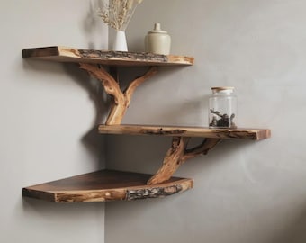 Treibholz-Eck-Wandregal - Natürliches, schwebendes Bücherregal aus Massivholz