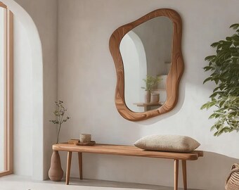 Holzgerahmter asymmetrischer großer Wandspiegelrahmen