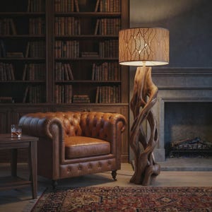 Twisted Vine Wooden Floor Lamp - Handcrafted Driftwood Standing Light With Leaf Shade image 6