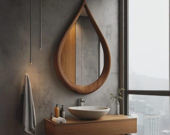 Teardrop Holz Wand Spiegel Rahmen Asymmetrisch Massivholz Boho Decor