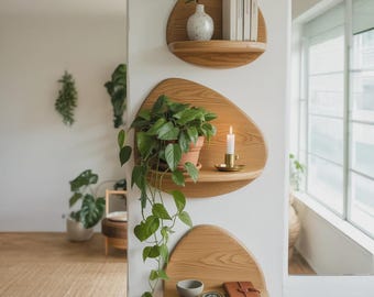 Organic Massivholz Wandregal Set – Skulpturale schwebende Regale