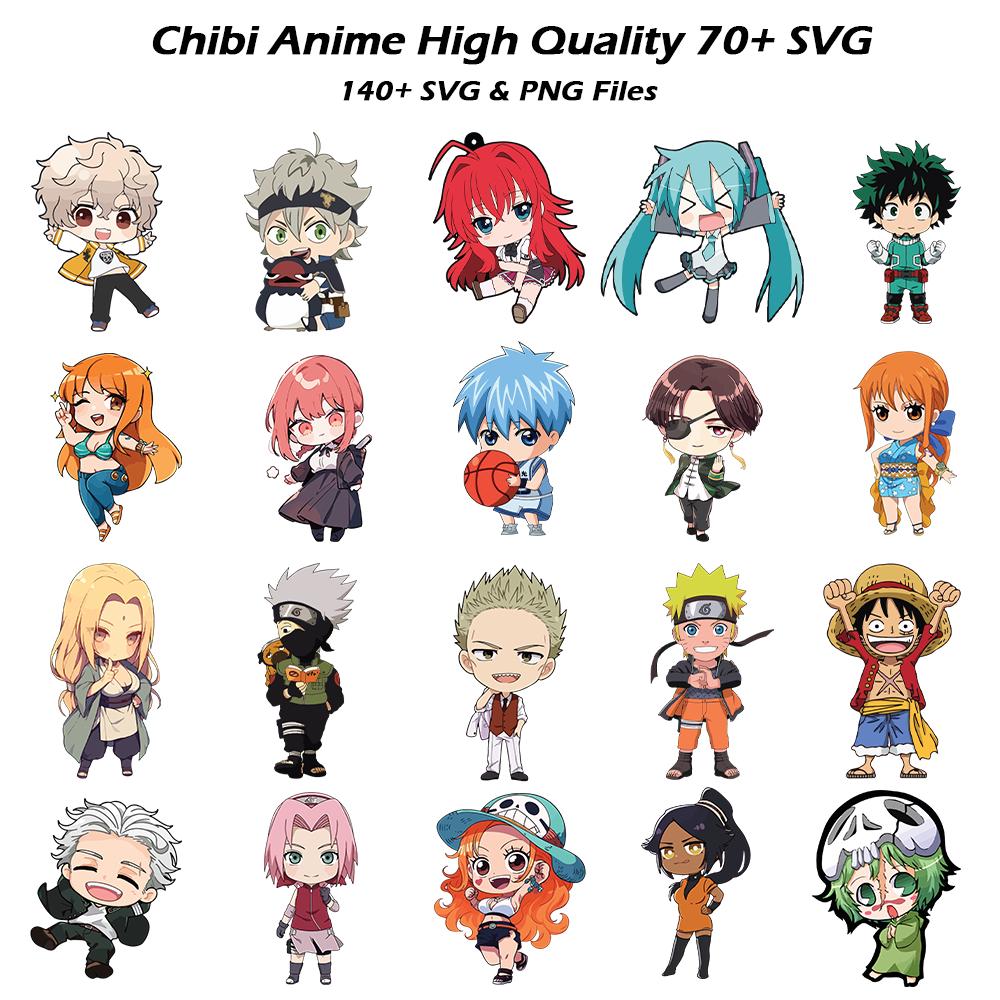Mega paquete de 70+ cliparts chibi de anime | Pack de SVG y PNG adorables con Tanjiro, Gojo, Rias Gremory y más | Descarga digital instantánea